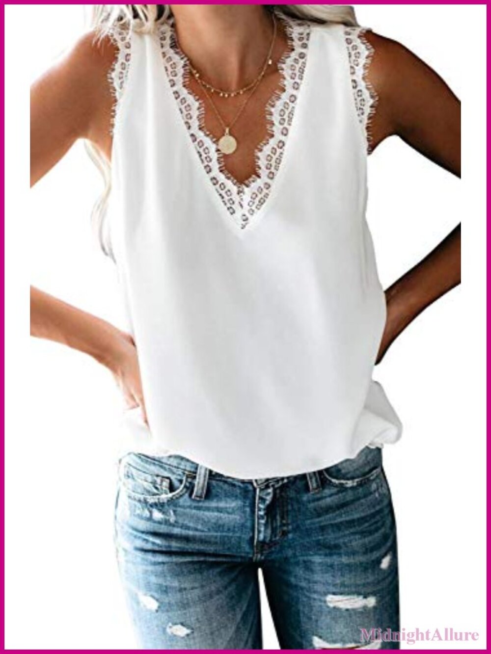 Lace Trim Sleeveless Silk Cami Tank Top Dressy Summer